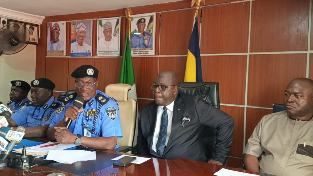 L-R: DC Admin, DCP Khan Salihu; new Commissioner of Police, Lagos State Command, CP Tijani Fatai; outgoing Commissioner of Police Lagos Command, AIG Olorundare Moshood Jimoh; DC State CID, DCP Dayo Akinbisehin and Executive Secretary/CEO, LSSTF, Dr. Ayo Ogunsan during the handing over and taking over ceremony at the Command’s Headquarters Ikeja